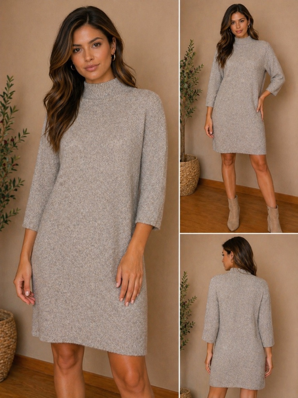 512. Abercrombie & Fitch Taupe Cozy Mock Neck Bouclé Shift Dress
